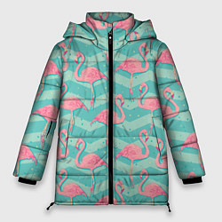 Куртка зимняя женская Flamingo Pattern, цвет: 3D-черный