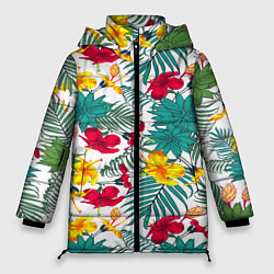 Куртка зимняя женская Тропический узор, цвет: 3D-черный