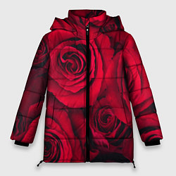 Куртка зимняя женская Паттерн из роз, цвет: 3D-черный