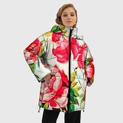 Куртка зимняя женская Пиончики, цвет: 3D-красный — фото 2