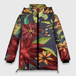 Куртка зимняя женская Цветочки, цвет: 3D-черный