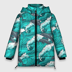 Куртка зимняя женская Лазурные дельфины, цвет: 3D-черный