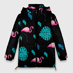 Куртка зимняя женская Ночные фламинго, цвет: 3D-черный