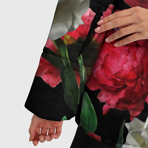 Женская зимняя куртка Красные и белые розы / 3D-Красный – фото 5
