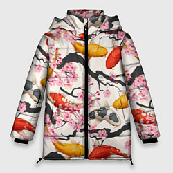 Женская зимняя куртка Карпы кои в сакуре