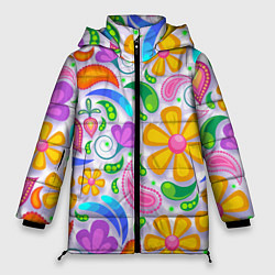 Куртка зимняя женская Абстракция и цветы, цвет: 3D-черный