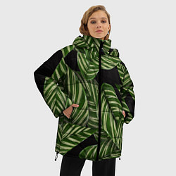Куртка зимняя женская Тропические большие листья, цвет: 3D-красный — фото 2