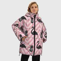 Куртка зимняя женская Черный фламинго арт, цвет: 3D-черный — фото 2