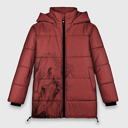 Женская зимняя куртка Конь на красном фоне