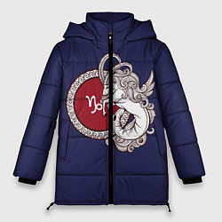 Куртка зимняя женская Козерог Знак Зодиака, цвет: 3D-черный