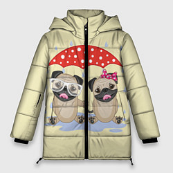 Куртка зимняя женская Влюбленные мопсы, цвет: 3D-черный
