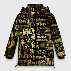 Куртка зимняя женская ЛОГОТИПЫ РОК ГРУПП GOLD, цвет: 3D-светло-серый