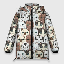 Куртка зимняя женская Кошачьи моськи, цвет: 3D-черный