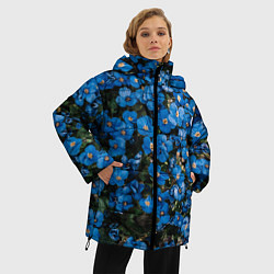 Куртка зимняя женская Поле синих цветов фиалки лето, цвет: 3D-черный — фото 2