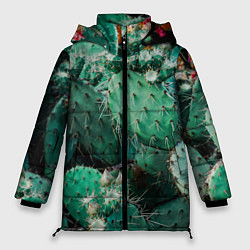 Женская зимняя куртка Кактусы с цветами реализм