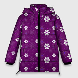 Женская зимняя куртка Узор цветы на фиолетовом фоне