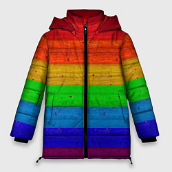 Куртка зимняя женская Разноцветные доски радужный, цвет: 3D-черный