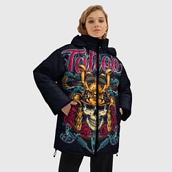 Куртка зимняя женская Череп со змеями Тату-Воин, цвет: 3D-черный — фото 2
