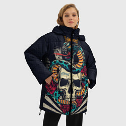 Куртка зимняя женская Змея с короной на черепе, цвет: 3D-черный — фото 2