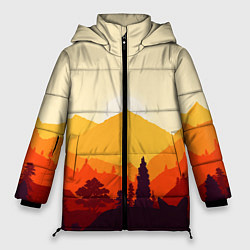 Женская зимняя куртка Горы закат пейзаж лиса арт