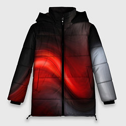 Куртка зимняя женская BLACK RED WAVES АБСТРАКЦИЯ, цвет: 3D-светло-серый