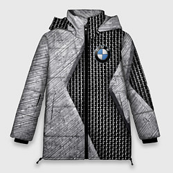 Куртка зимняя женская BMW - emblem - metal - texture, цвет: 3D-черный