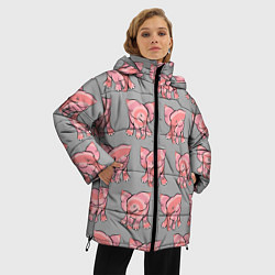 Куртка зимняя женская РОЗОВЫЕ СЛОНИКИ ПАТТЕРН, цвет: 3D-красный — фото 2