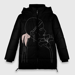 Куртка зимняя женская Минимализм женщина с цветком, цвет: 3D-черный