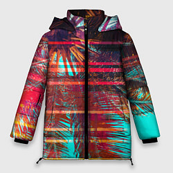 Куртка зимняя женская Palm glitch art, цвет: 3D-черный