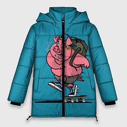 Женская зимняя куртка Свинья на скейте