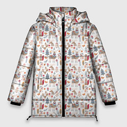 Куртка зимняя женская Новогодний лес, цвет: 3D-красный