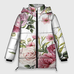 Куртка зимняя женская Розовые розы, цвет: 3D-красный