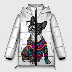 Куртка зимняя женская Мопс Хипстер, цвет: 3D-черный