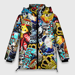 Куртка зимняя женская CS GO STICKERBOMBING, цвет: 3D-светло-серый
