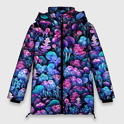 Куртка зимняя женская Волшебные грибы, цвет: 3D-черный