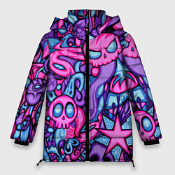 Куртка зимняя женская Граффити монстры, цвет: 3D-черный