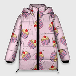 Женская зимняя куртка Капкейки на розовом