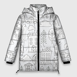 Женская зимняя куртка Нарисованный город