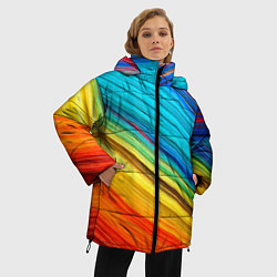 Куртка зимняя женская Цветной мех диагональ, цвет: 3D-черный — фото 2