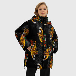 Куртка зимняя женская Японский стиль - тигры, цвет: 3D-черный — фото 2