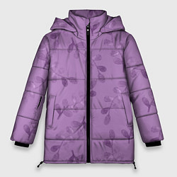 Женская зимняя куртка Листья на фиолетовом фоне