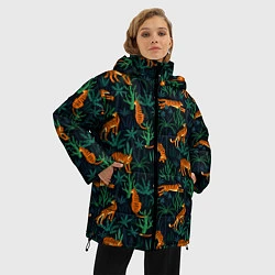 Куртка зимняя женская Паттерн из Тигров и Растений, цвет: 3D-черный — фото 2