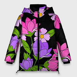Куртка зимняя женская Ночные цветы, цвет: 3D-черный