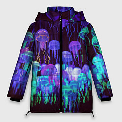 Куртка зимняя женская Неоновые медузы, цвет: 3D-черный