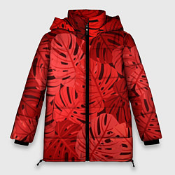 Куртка зимняя женская Тропические листья Монстера, цвет: 3D-черный