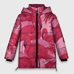 Куртка зимняя женская Розовые фламинго, цвет: 3D-черный