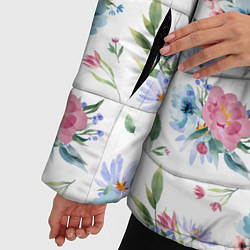 Куртка зимняя женская Весенние акварельные цветы, цвет: 3D-черный — фото 2
