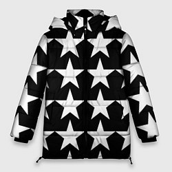 Женская зимняя куртка Белые звёзды на чёрном фоне