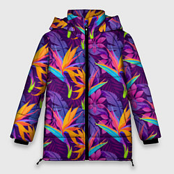 Куртка зимняя женская Тропические листья, цвет: 3D-черный