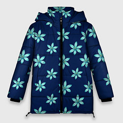 Женская зимняя куртка Цветы Голубые